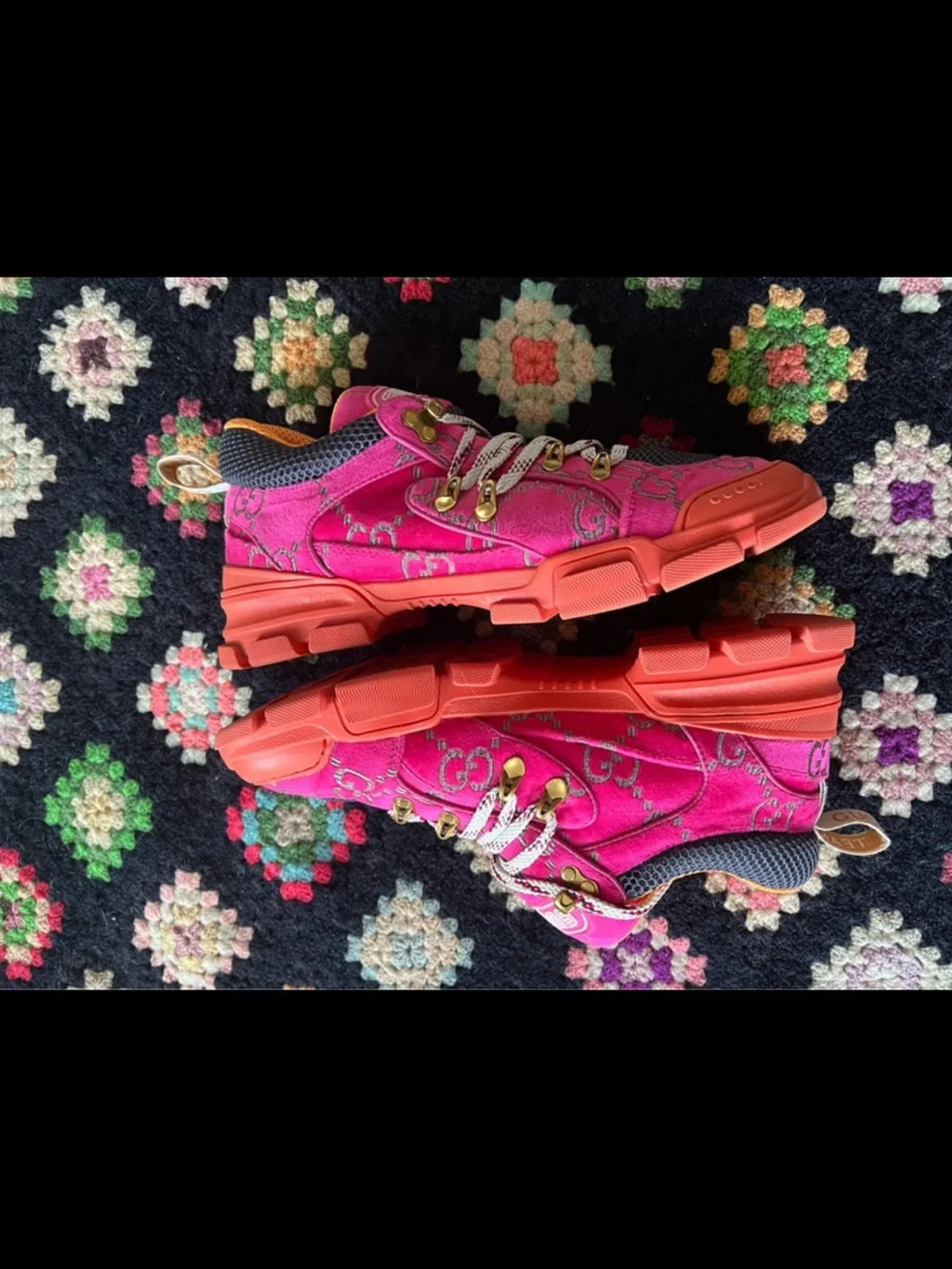 Gucci Pink and Orange Platform Sneakers - Picture 1 of 4